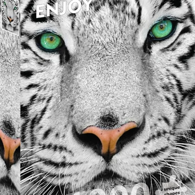 Boîte du puzzle White Siberian Tiger Enjoy de 1000 pièces avec portrait de tigre blanc aux yeux verts