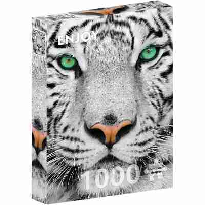Ptit Loustic – Magasin de jeux et jouets à Saint-Étienne 19 Boîte du puzzle White Siberian Tiger Enjoy de 1000 pièces avec portrait de tigre blanc aux yeux verts
