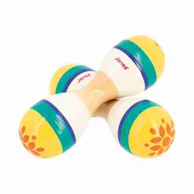 Deux Double Maracas Gioia Janod croisées avec motifs colorés