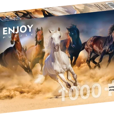 Boîte du puzzle Enjoy Horses Running in the Desert de 1000 pièces avec cinq chevaux au galop