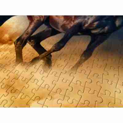 Gros plan sur les pièces du puzzle Horses Running in the Desert au niveau des chevaux et du sable