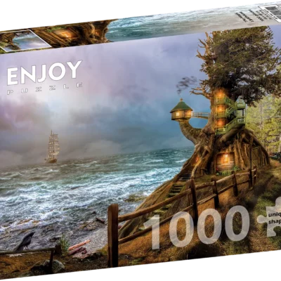 Boîte du puzzle The Magic Lighthouse Enjoy de 1000 pièces avec arbre habité au bord de la mer