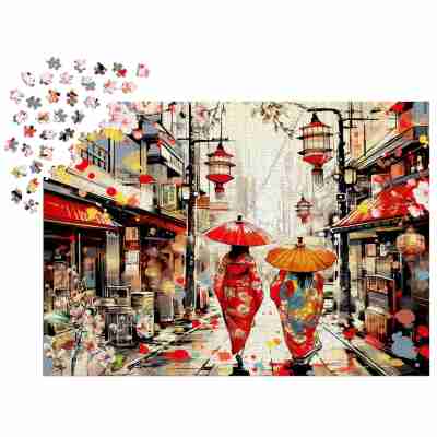 Ptit Loustic – Magasin de jeux et jouets à Saint-Étienne 12 Puzzle Enjoy Tokyo Stroll de 1000 pièces en cours d’assemblage avec lanternes, kimonos et fleurs