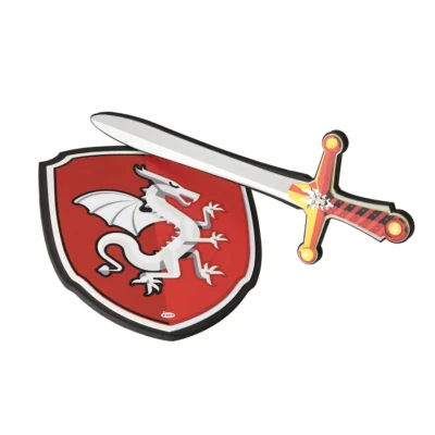 Épée Chevalier Dragon Papo avec bouclier rouge assorti décoré d’un dragon