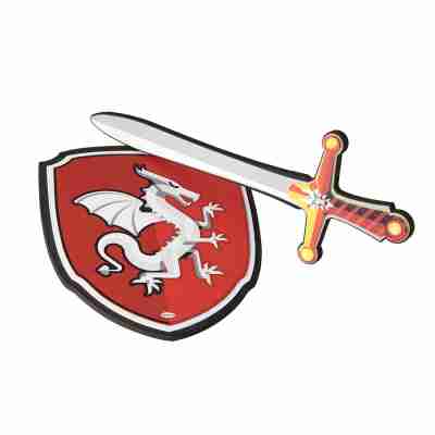 Épée Chevalier Dragon Papo avec bouclier rouge assorti décoré d’un dragon