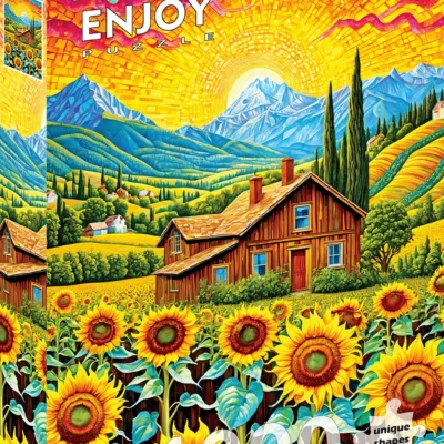 Ptit Loustic – Magasin de jeux et jouets à Saint-Étienne 13 Boîte du puzzle Enjoy Sunflower House de 1000 pièces avec maison, tournesols et montagnes