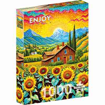 Ptit Loustic – Magasin de jeux et jouets à Saint-Étienne 13 Boîte du puzzle Enjoy Sunflower House de 1000 pièces avec maison, tournesols et montagnes