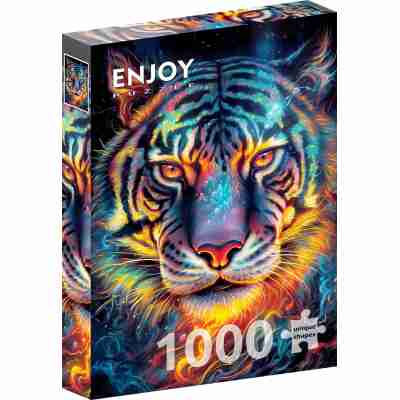 Boîte du puzzle Tiger Resilience Enjoy de 1000 pièces avec portrait de tigre coloré