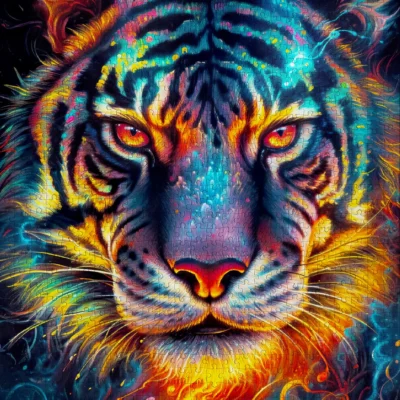 Puzzle Tiger Resilience Enjoy assemblé représentant un tigre aux couleurs vives