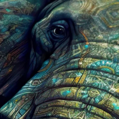 Gros plan sur les pièces et les motifs détaillés du visage de l’éléphant Oriental Grandeur