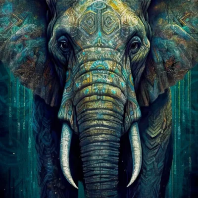 Puzzle Oriental Grandeur Enjoy assemblé représentant un éléphant aux motifs turquoise et dorés