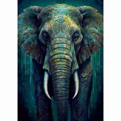 Puzzle Oriental Grandeur Enjoy assemblé représentant un éléphant aux motifs turquoise et dorés