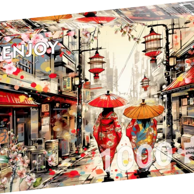 Ptit Loustic – Magasin de jeux et jouets à Saint-Étienne 11 Boîte du puzzle Enjoy Tokyo Stroll de 1000 pièces avec deux femmes en kimono sous des ombrelles