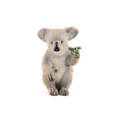 Figurine Koala Papo vue de face avec pelage gris et feuilles vertes