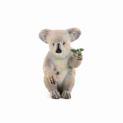 Figurine Koala Papo vue de face avec pelage gris et feuilles vertes