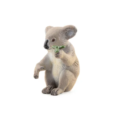 Figurine koala Papo vue de trois quarts avec feuilles vertes dans la patte