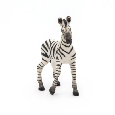 Figurine Bébé zèbre Papo vue de face avec pelage rayé et oreilles dressées