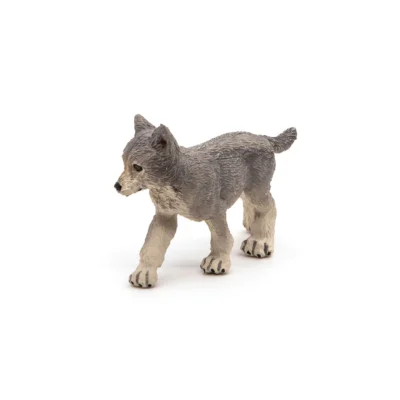 Figurine Louveteau gris Papo vue de trois quarts avec oreilles dressées