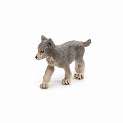 Figurine Louveteau gris Papo vue de trois quarts avec oreilles dressées