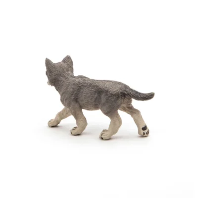 Louveteau gris Papo 50162 vu de dos avec pelage gris texturé et petite queue