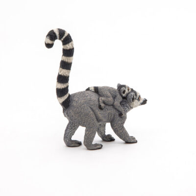 Figurine Papo d'un lémurien en mouvement transportant son bébé sur son dos
