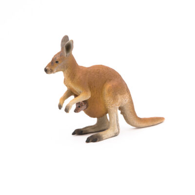 Figurine Papo de kangourou vue de profil avec bébé dans la poche ventrale