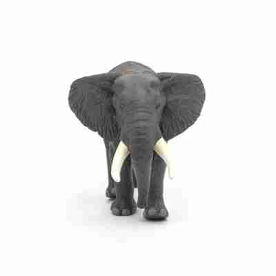 Éléphant d'Afrique Papo vu de face avec oreilles déployées et longues défenses