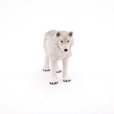 Ptit Loustic – Magasin de jeux et jouets à Saint-Étienne 18 Figurine Loup polaire Papo vue de face avec oreilles dressées et pelage blanc