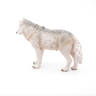Figurine Loup polaire Papo vue de profil avec épaisse fourrure blanche