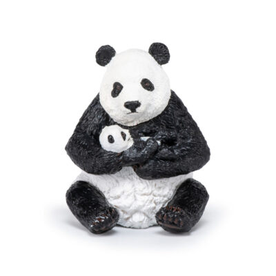 Ptit Loustic – Magasin de jeux et jouets à Saint-Étienne 16 Figurine Papo panda assis et son bébé vue de face avec pelage noir et blanc