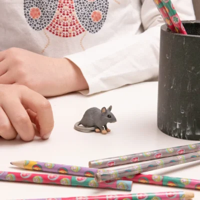Enfant jouant avec la figurine Souris grise Papo 50205