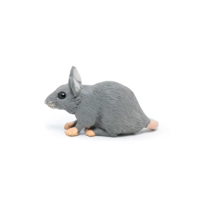 Souris grise Papo vue de profil avec pelage texturé et petites pattes rosées