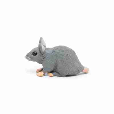 Souris grise Papo vue de profil avec pelage texturé et petites pattes rosées