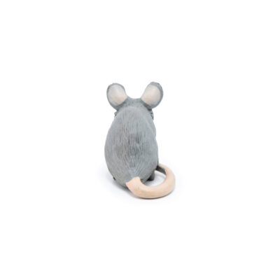 Figurine Souris grise Papo vue de dos avec longue queue rosée recourbée