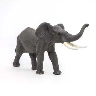 Ptit Loustic – Magasin de jeux et jouets à Saint-Étienne 9 Figurine Éléphant Papo 50215 grise avec trompe relevée et longues défenses