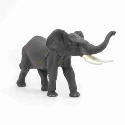 Figurine Éléphant Papo 50215 grise avec trompe relevée et longues défenses
