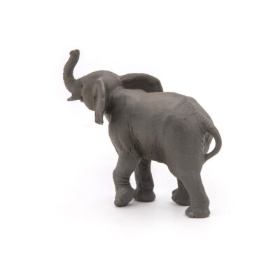 Figurine Jeune éléphant Papo vue de dos avec oreilles ouvertes et trompe relevée