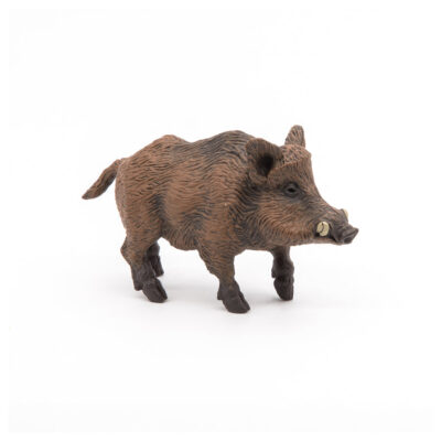 Figurine Sanglier Papo 53011 vue de trois quarts avec pelage brun et défenses