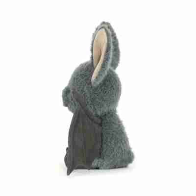 Broox Bat Jellycat vue de profil avec grande oreille et aile gris foncé