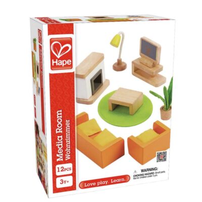 Boîte du Salon Hape E3452 avec mobilier et accessoires pour maison de poupées