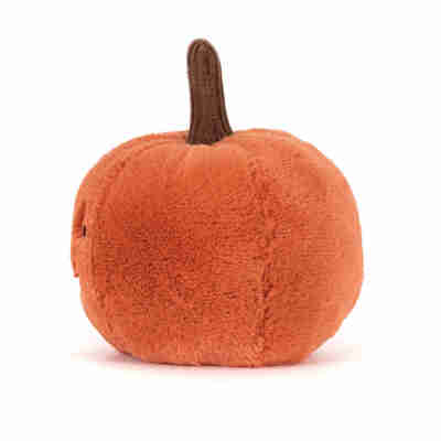 Ooky Jack O Lantern Jellycat vue de profil avec corps orange et tige brune