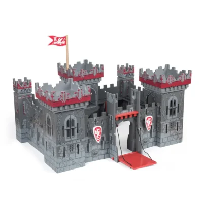 Château des mutants Papo 60052 en bois gris et rouge avec tours, remparts et pont-levis