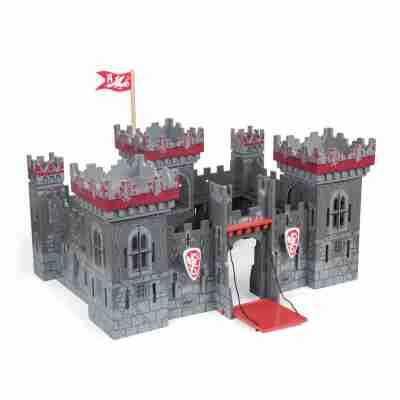 Château des mutants Papo 60052 en bois gris et rouge avec tours, remparts et pont-levis