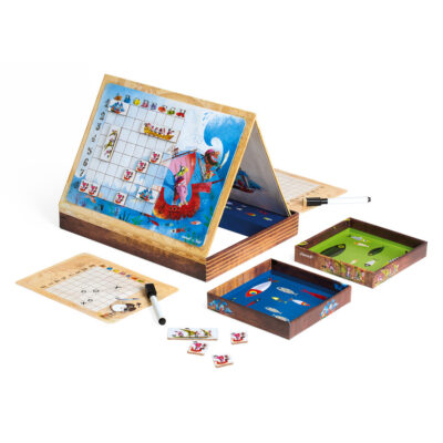 Bataille Navale Pirates Janod avec décor marin et matériel de jeu