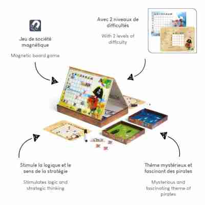 Jeu magnétique Bataille Navale Pirates Janod avec deux niveaux de difficulté