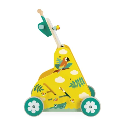 Côté du chariot Tropik Janod avec boîte à formes et pièces géométriques colorées