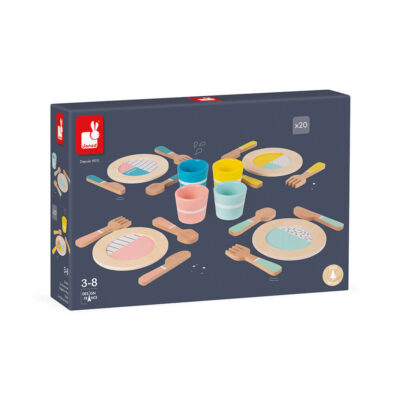 Ptit Loustic – Magasin de jeux et jouets à Saint-Étienne 1 Boîte de la dinette en bois Janod J06600 contenant 20 pièces