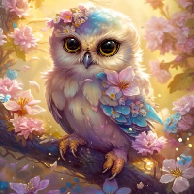 Illustration du puzzle Gentle Owl Enjoy avec une chouette fleurie dans une lumière dorée