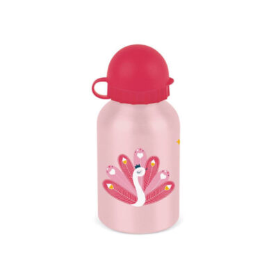 Gourde en métal rose Janod J03290 décorée d’un flamant aux plumes colorées