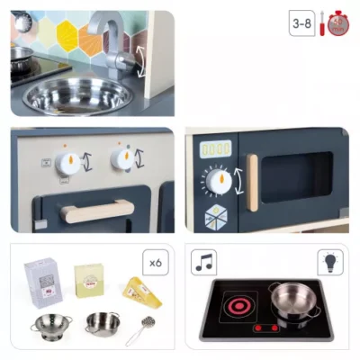 Fonctions lumineuses et sonores et accessoires de la Cuisine Mozaïc Janod